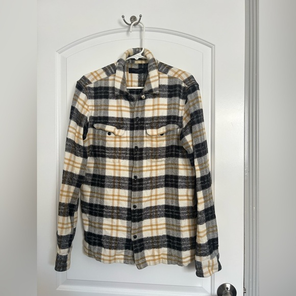 Allsaints Mens Lenado Fleece Plaid Button Down Shirt Yellow Black size medium - Picture 3 of 10